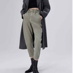 ZARA  Olive Green High Waisted Paper Bag Baggy Jeans Photo 7