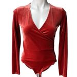 Madewell  Rusty Orange Long Sleeve Velvet Wrap Bodysuit, Sz S Photo 3