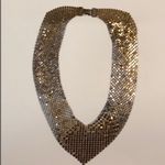 Vintage Two Tone Mesh Metal Bib Necklace & Pierced Earrings set 3pc Gold Photo 10