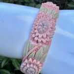Retro Floral Carved Resin Bangle bracelet Pink and Green Photo 0