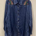 Carolina K Shirt Womens Medium Blue Western Embroidered Floral Snap Front Piped Photo 0