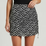 ZARA Wrap Up Knotted Mini Skirt Zigzag printed Party Black And Sliver Sz L Photo 0