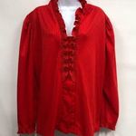 Vintage Red ruffled women’s blouse size 44 secretary top button down Photo 0