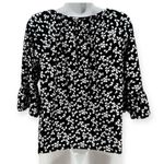 Michael Kors Black White Valentine Hearts 3/4 Bell Sleeve Blouse Top M Photo 1