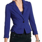 Anthropologie Cartonnier Striped Blazer Jacket S Blue Black Ruffle Stret… Photo 0