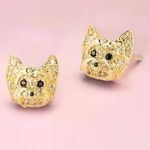 Yorkshire Dog Rhinestone Puppy Bling Earrings Gold Photo 0