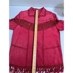 Vintage Red Suede Crochet Fringe Jacket Boho Western Bohemian Festival Size M Photo 2