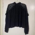 Free People  long sleeve black embroidered ruffle hem blouse top small Photo 5