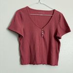 American Eagle  Outfitters Rose Ribbed Cropped Size Large Soft Short Sleeve Top Photo 1