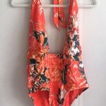 Modcloth  The Bethany One-Piece Floral Swimsuit Large Halter Tropical High Waist Photo 1