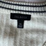 Talbots Cream Navy Trim V Neck Rib Knit Cardigan Sweater Old Money Preppy - XL Photo 3