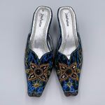 JohnFashion Women's Embellished Beaded Wedge Heel Mules Size 7 Bohemian Colorful Blue Photo 2