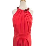 THEIA Coral Draped Halter Jeweled Neckline Lightweight Crepe Gown Ruched Size 12 Orange Photo 5