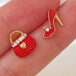 CHIC RHINESTONE HIGH HEEL & BAG ASYMMETRICAL EARRINGS Red Photo 3