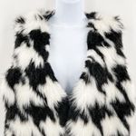 Michael Kors Houndstooth Black White Open Front Faux Fur Vest Large Photo 68
