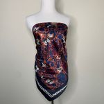 ASOS  Navy Blue Rust Burgundy Black Paisley Floral Pattern Scarf  39.5" Square Photo 1