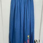 Vintage Stonebridge Linen Blend Maxi Skirt XXS Blue Painted Whimsical Cats Artsy Photo 3