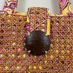 Vera Bradley  Bali Gold Yellow Floral Woven Wicker Cane Shoulder Tote Bag Photo 1