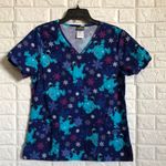 Sesame Street  cookie monster in wonderland winter scrub top women's size M Photo 0