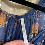 Free People  Navy Blue Floral Sheer Sunsetter Bell Sleeve Mini Dress Small Photo 4