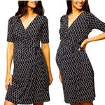 Motherhood Maternity  Print Geometric Black & White Waist Tie Surplice Dress Sm Photo 1