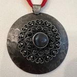 Vintage Boho Festival Necklace Black Silver Statement Pendant Artisan Jewelry Red Photo 3