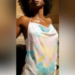 ZARA  Pastel Tie-Dye Satin Side Ruched Midi‎ Slip Dress Size Small Insta Fav NEW Photo 1