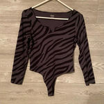 PINK - Victoria's Secret  Zebra Print Long Sleeve Bodysuit Top‎ Gray Black Photo 0