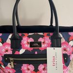Trina Turk  Narcissus Tote NWT Double Handled Shoulder Strap Navy Pink Floral Lux Photo 1