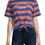 Flirtitude  blue/orange Stripe crop top Photo 0