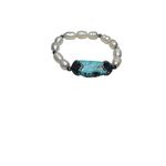 Turquoise & Pearl Stretch Bracelet With Swarovski Crystal Pave Accents White Photo 1