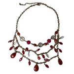 Vintage Multi Layered Gold Chain Statement Necklace Choker u Red Orange Clear Ge Photo 0