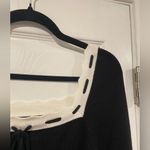 Dee Elly NWOT  Size M Black Cream Bell Sleeve Knit Crop Top Bow Scalloped Trim Photo 2