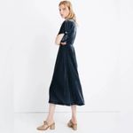 Madewell Velvet Deep V Neck Midi Dress Short Sleeves Craftsman Blue Size 4 Photo 1