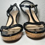 Jessica Simpson Black Patent T-Strap Cork Wedge Sandals Platform Heels Women's 9 Photo 1