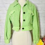 Boutique Lime Green Cropped Sherpa Jacket Photo 0