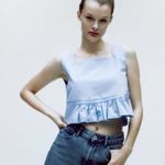 ZARA NWT Women  BLOGGERS FAV Cropped POPLIN Top Blouse Baby Blue XL Photo 1