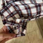 Loft Ann Taylor white navy maroon plaid long sleeve boxy sheer blouse top M Photo 7