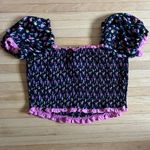 Unique Vintage EUC 2X 18 Black Pink Floral Ditsy Crop Top Photo 3