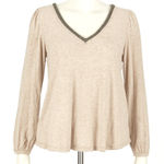 Ralph Lauren Lauren  Black Label Top‎ Womens L Beige Long Sleeve V-Neck Blouse Photo 0