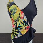 Your Best Look Tropical Floral Women's Swimsuit With Sarong Scarf Size 8 Black Photo 0