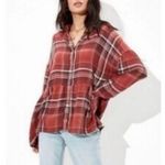 American Eagle  oversized plaid peplum babydoll flannel medium Photo 2