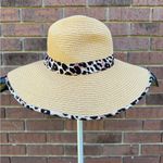 Vince Camuto Straw Backless Floppy Framer Sun Hat Leopard Cheetah Trim New Beach Photo 4