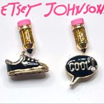 Betsey Johnson  Shoe, Cool Quote and Pencil Mismatch Stud Earrings Black Gold Photo 1