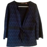 Heather B sweater wool cardigan belted blue black sparkly 87% size medium dressy Photo 0