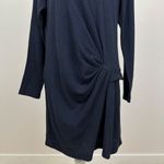 Hanii Y Wool Dress Long Sleeve Draped Navy Blue Round Neck Minimalist Medium. Photo 1