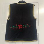 Women’s ugly Christmas sweater vest Embroidered Beaded Poinsettias Large Black Photo 3