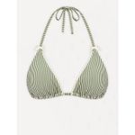 Green Striped Lace Bowknot Halter Triangle Bikini Top Photo 1