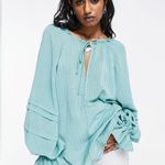 Free People  high neck woven blouse in turquoise blue large Photo 2