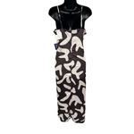 Paper Heart Maxi Dress, Satin, Brown White abstract print, Rouched Side, Medium Photo 3